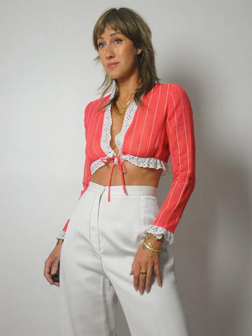 1970's Eyelet Ruffle Crop Top