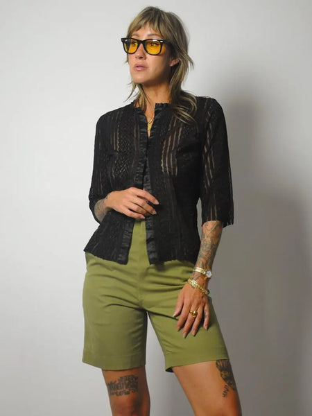1980's Black Sheer Blouse