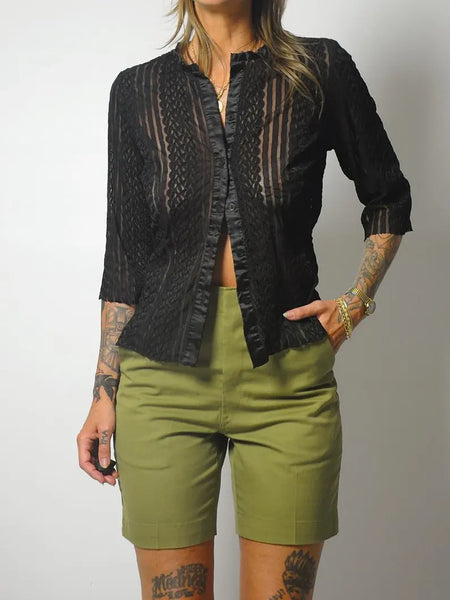 1980's Black Sheer Blouse