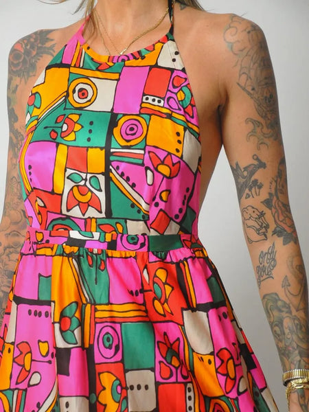 1960's Geo Mid Mod Halter Dress