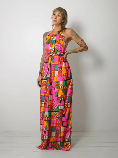 1960's Geo Mid Mod Halter Dress