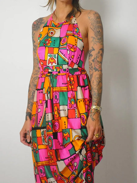 1960's Geo Mid Mod Halter Dress