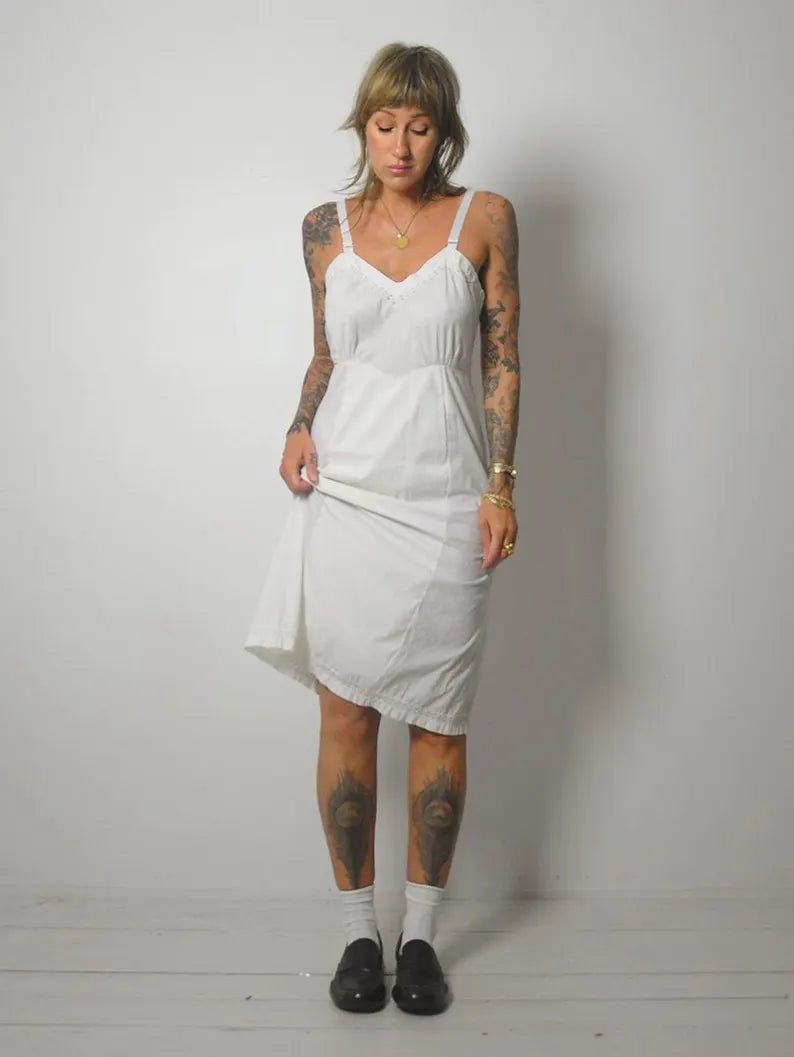 1940's White Cotton Slip Dress