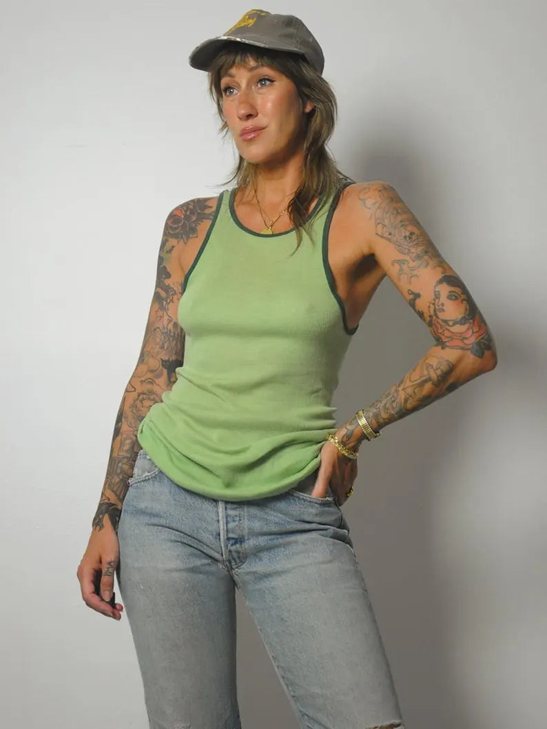 1970's Green Ribbed Tank Top