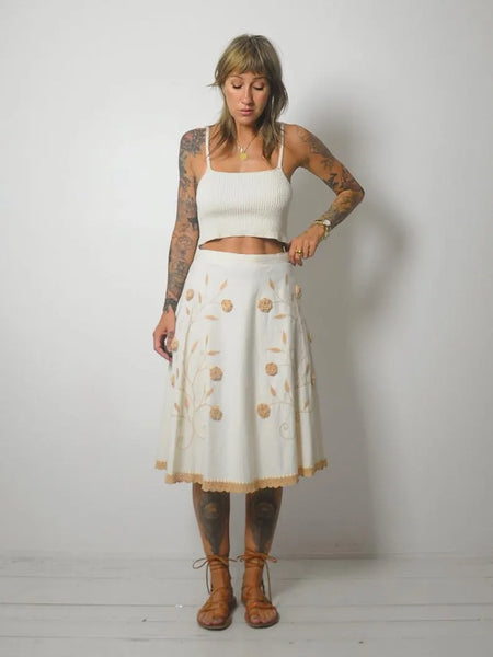 90's Embroidered Floral Wrap Skirt