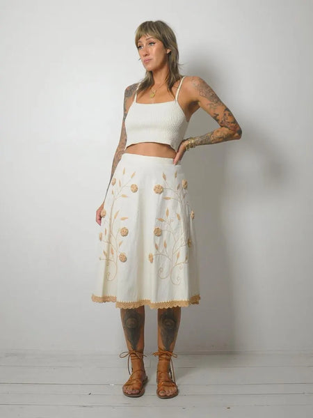 90's Embroidered Floral Wrap Skirt