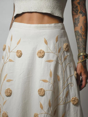90's Embroidered Floral Wrap Skirt
