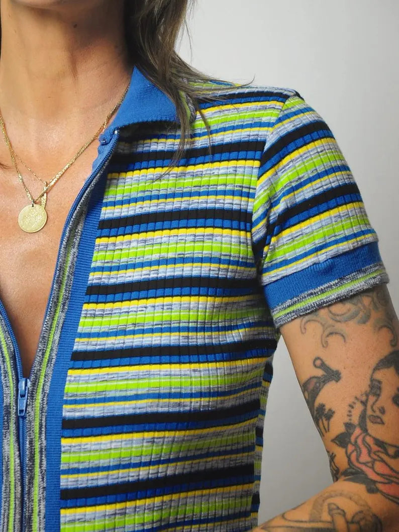 90's Striped Polo Cropped Shirt