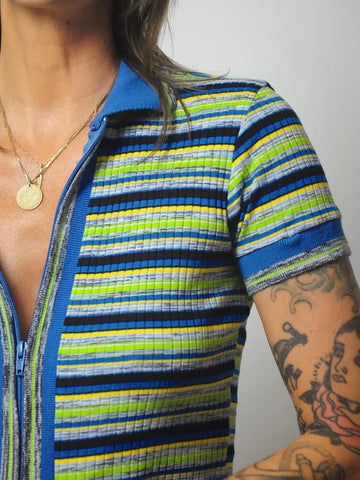 90's Striped Polo Cropped Shirt