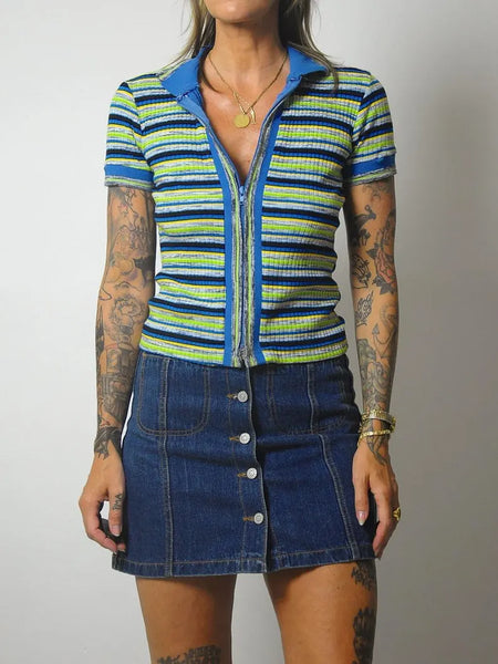 90's Striped Polo Cropped Shirt
