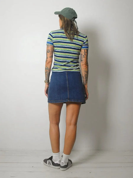 90's Striped Polo Cropped Shirt