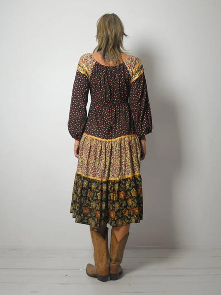 1970's Calico Prairie Floral Dress