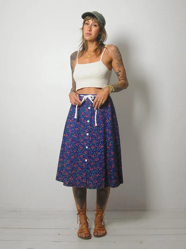 70's Strawberry Floral Skirt