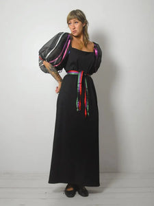 80's Balloon Sleeve Ribbon Dress