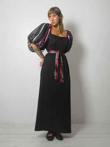 80's Balloon Sleeve Ribbon Dress
