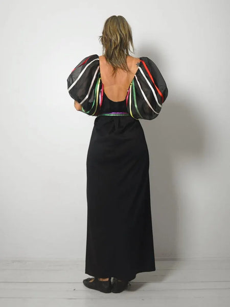 80's Balloon Sleeve Ribbon Dress