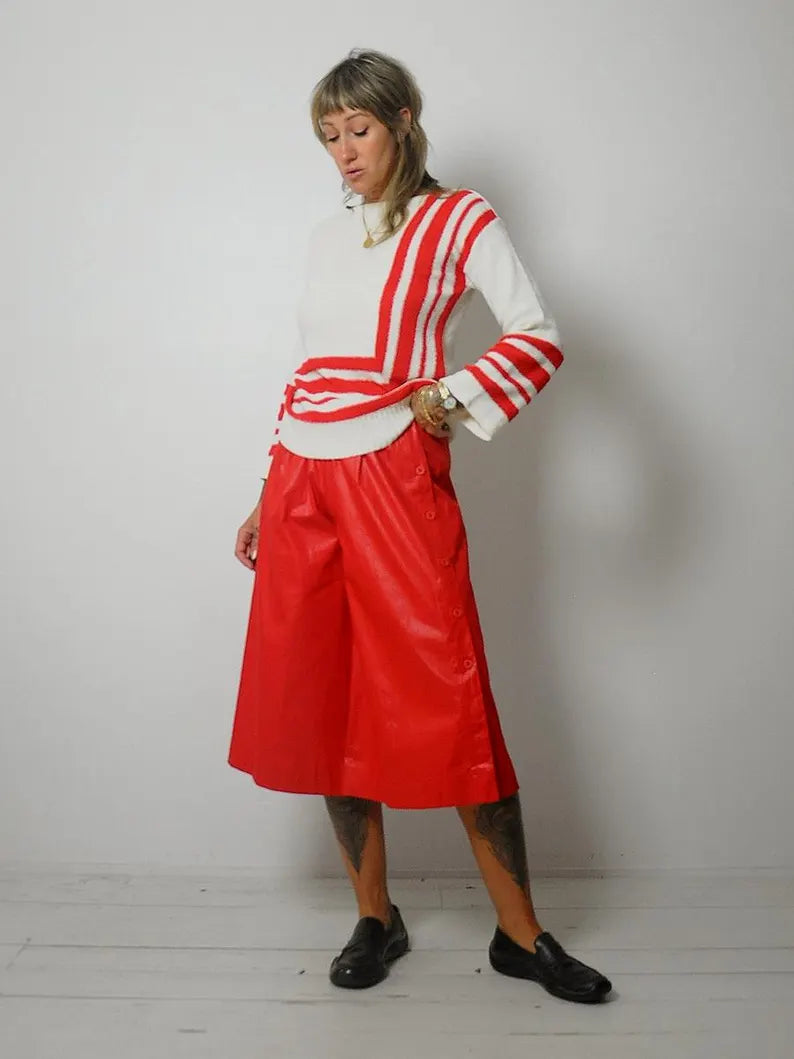 80's Red Stripe Boucle Sweater