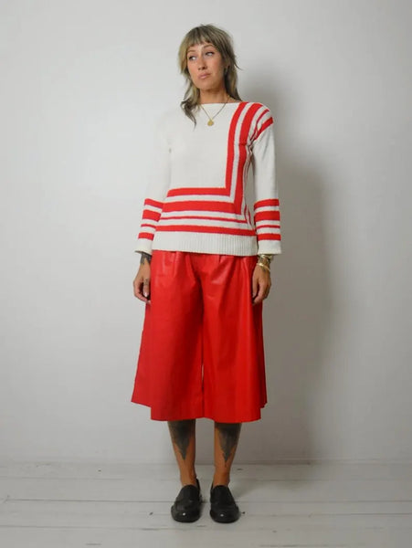 80's Red Stripe Boucle Sweater