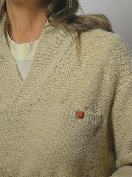 80's Oatmeal Shawl Collar Sweater