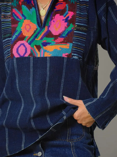 70's Embroidered Mud Cloth Top