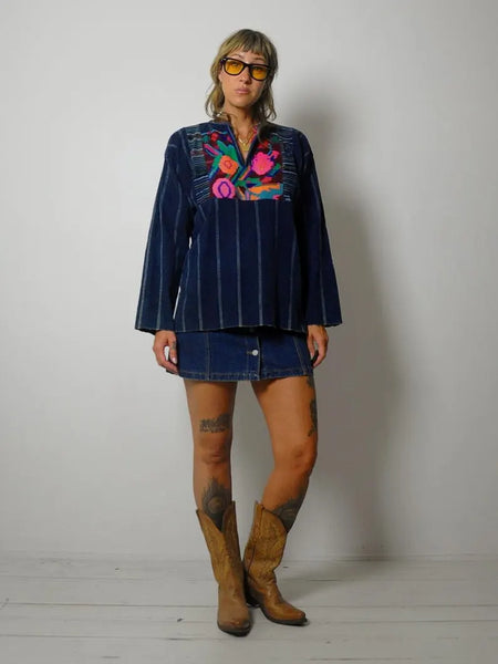 70's Embroidered Mud Cloth Top