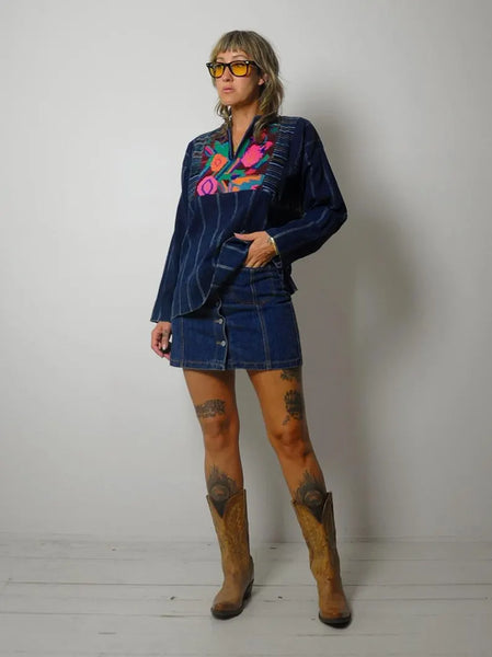70's Embroidered Mud Cloth Top