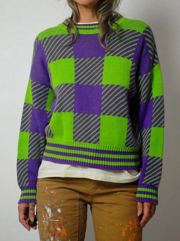 90s Neon Plaid Sweater
