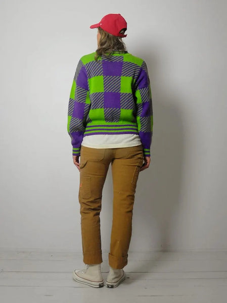 90s Neon Plaid Sweater