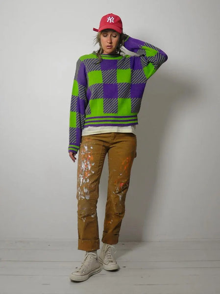 90s Neon Plaid Sweater