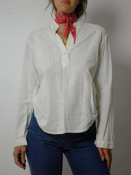 70's India Cotton Eyelet Lace Blouse