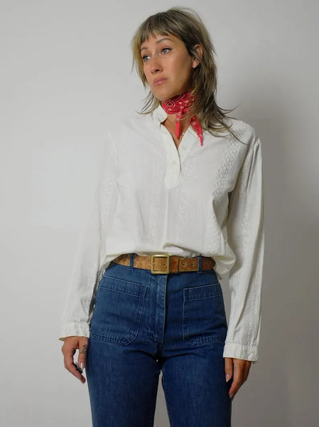70's India Cotton Eyelet Lace Blouse