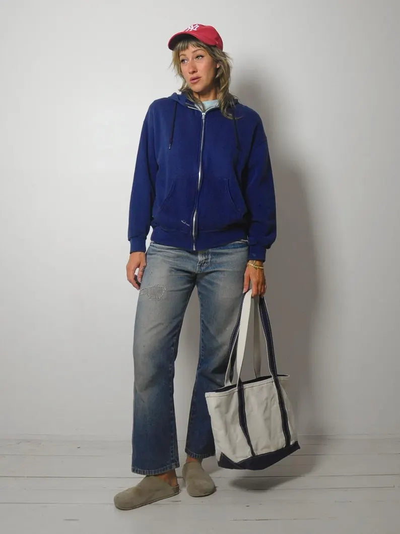 1980's Navy Zip up Hoodie