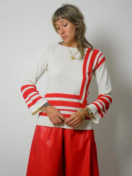80's Red Stripe Boucle Sweater