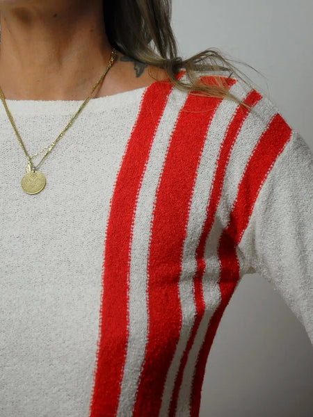 80's Red Stripe Boucle Sweater