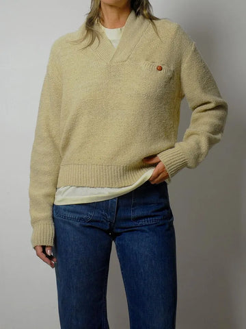 80's Oatmeal Shawl Collar Sweater