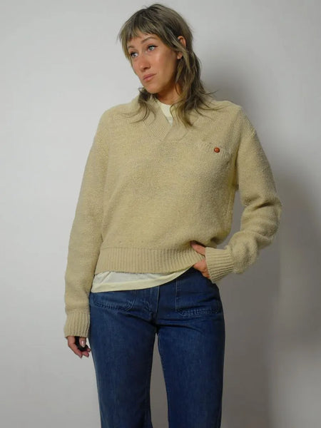 80's Oatmeal Shawl Collar Sweater