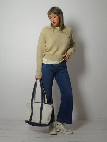 80's Oatmeal Shawl Collar Sweater
