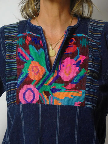 70's Embroidered Mud Cloth Top
