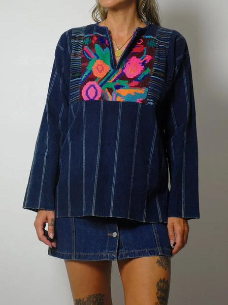 70's Embroidered Mud Cloth Top