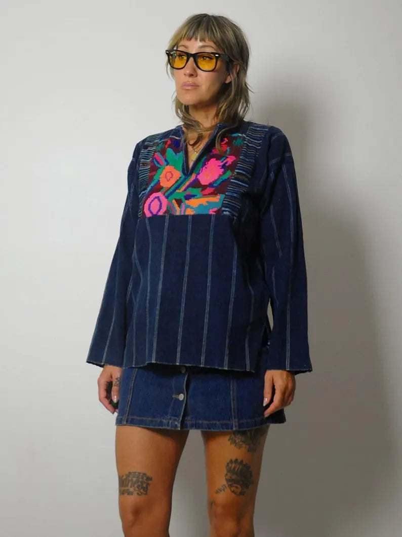 70's Embroidered Mud Cloth Top