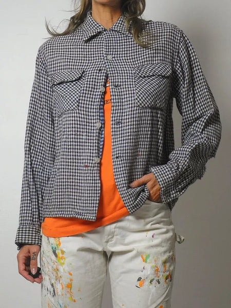 50's Plaid Wool Loop Collar Shirt