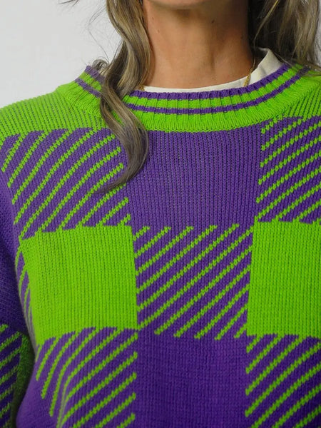 90s Neon Plaid Sweater