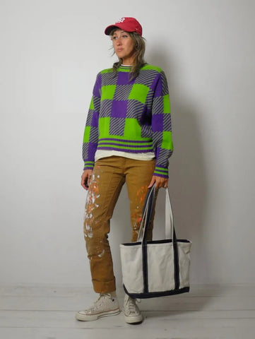 90s Neon Plaid Sweater