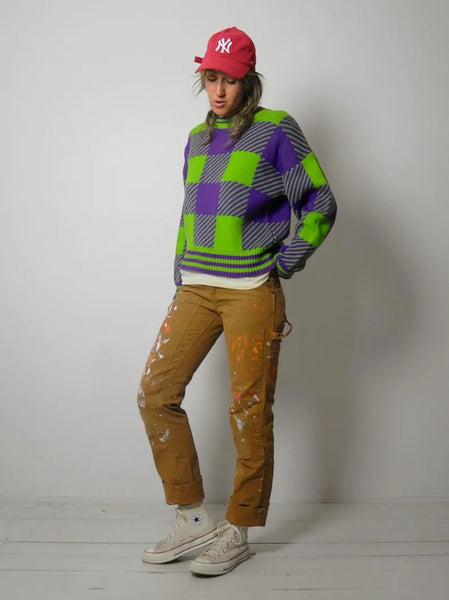 90s Neon Plaid Sweater