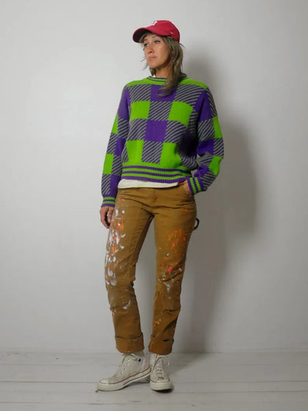 90s Neon Plaid Sweater