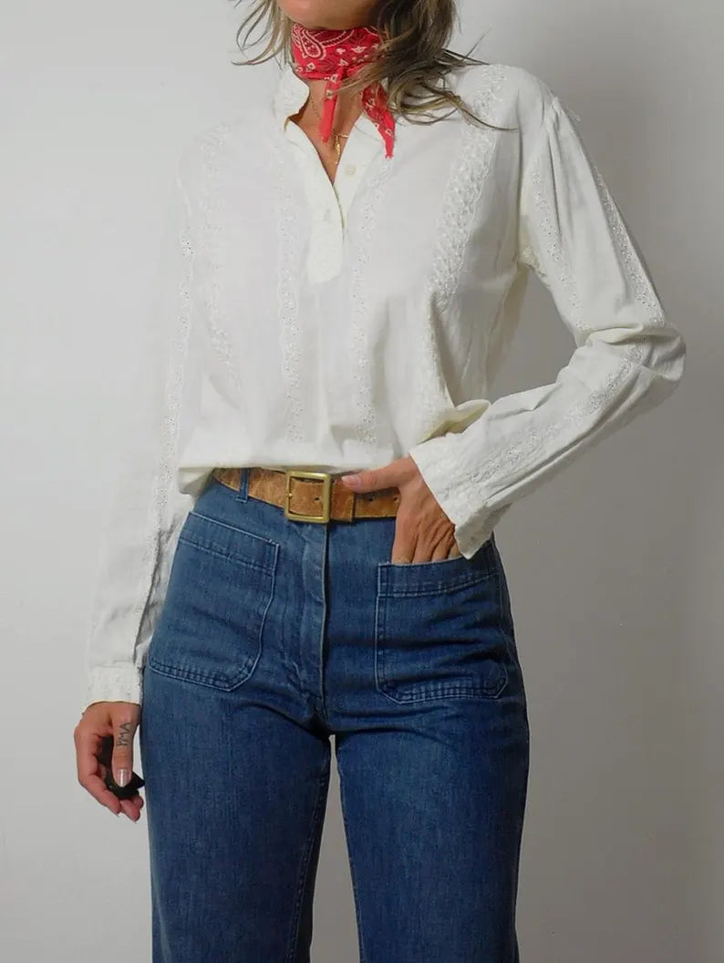 70's India Cotton Eyelet Lace Blouse