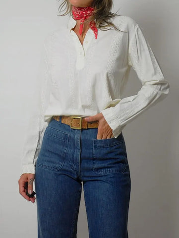 70's India Cotton Eyelet Lace Blouse