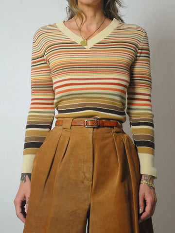 1970's Autumn Striped Sweater