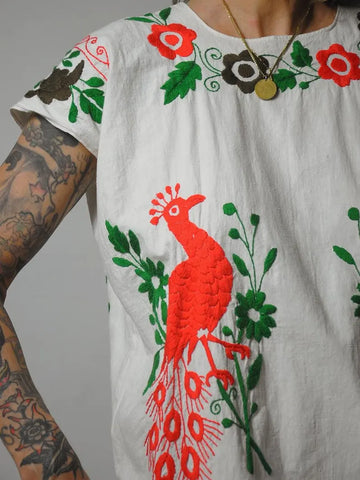 1970's Bird Embroidered Dress