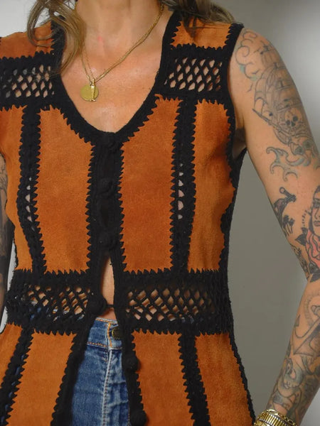70's Suede & Crochet Vest